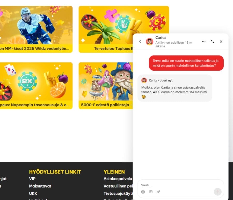 Tuplaus Kasinon asiakaspalvelu testissä