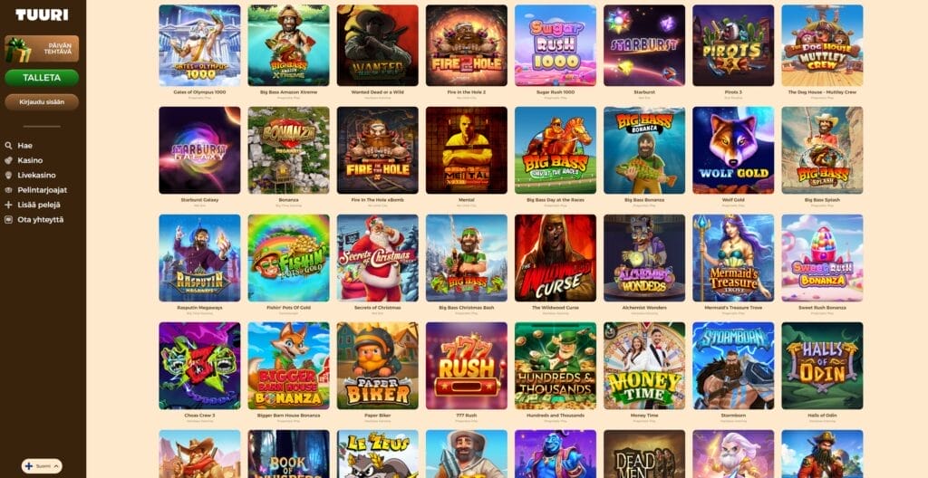 Tuuri Kasinon pelivalikoimaa