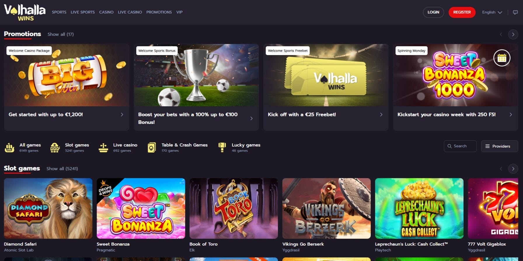 Valhalla Wins Casinon ulkoasu