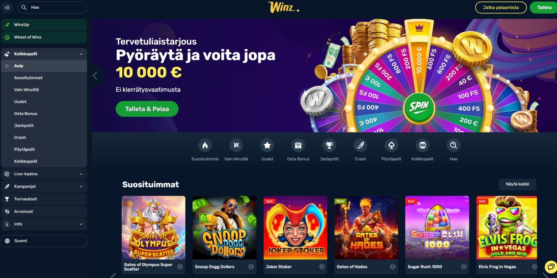Winz Casinon ulkoasu