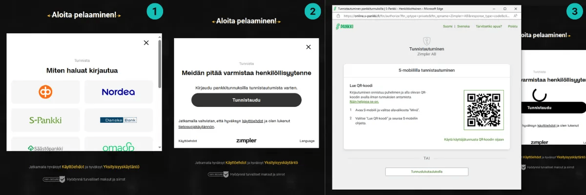 Kokemukset Zimpler tunnistautumisen vaiheista